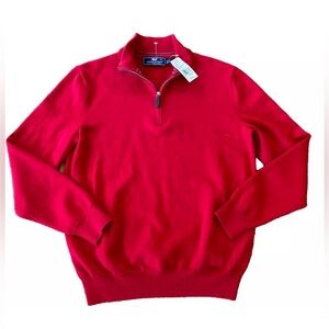 NWT $148 Vineyard Vines Quarter Zip boathouse sweater Nautical Red sz S